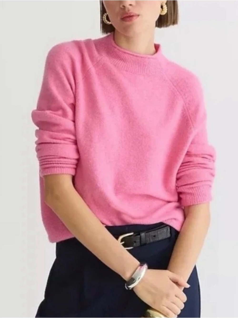 J Crew Roll Neck Merino wool Alpaca Sweater - Petunia Pink - Medium